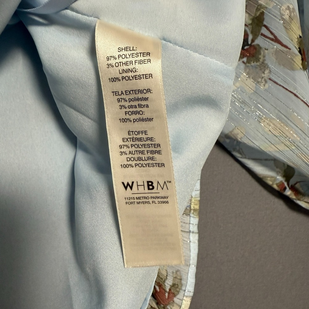 WHBM Cottagecore Off Shoulder Chiffon Floral Blouse M Light Blue Lurex Shimmer - Picture 8 of 11